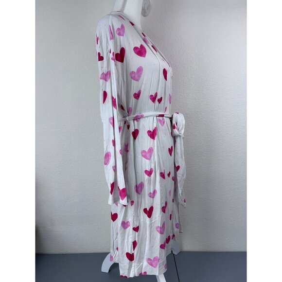 Soma women's large white pink heart print mid length cool nights robe loungewear - Picture 5 of 9